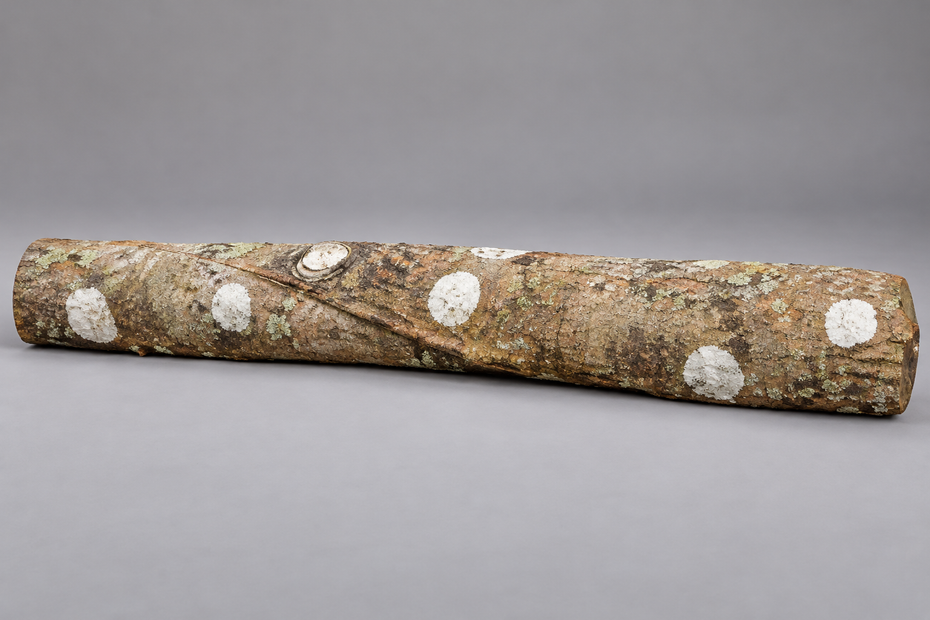 Cigare, five-meter-long cylindrical sculpture made from painted burlap and wire mesh
